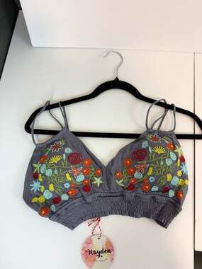 Hayden Los Angeles Floral Embroidered Spaghetti Strap Crop Top